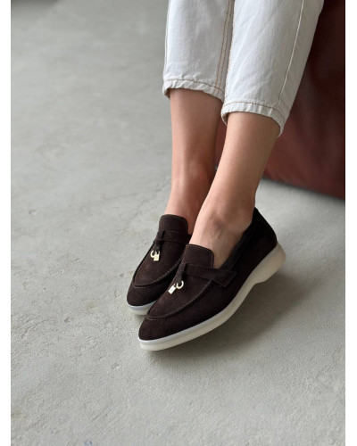 Женские лоферы из натуральной замши Your Step в шоколадном цвете Арт. 156-6